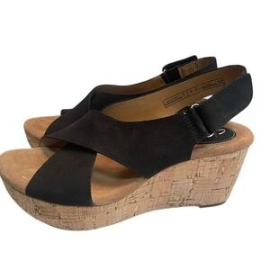 Clark's Artisan Caslynn Shae Black Wedge Sandals Women's‎ 9